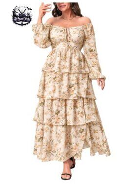 Plus Size Long Sleeve Floral Maxi Dress Chiffon Empire Waist Wedding Guest